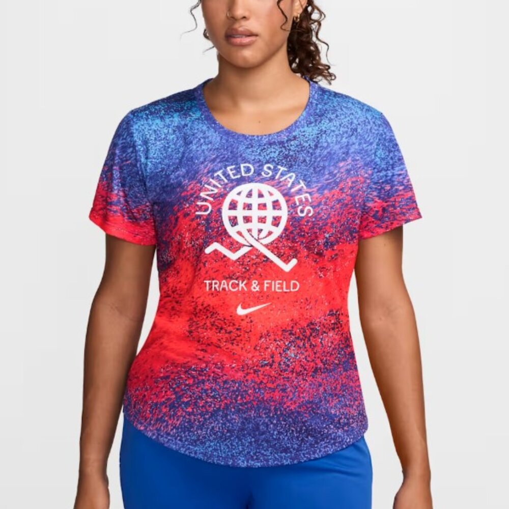 NWT $40 Womens Med Nike Miler Team USA Edition Running Top Dri-Fit Track & Field